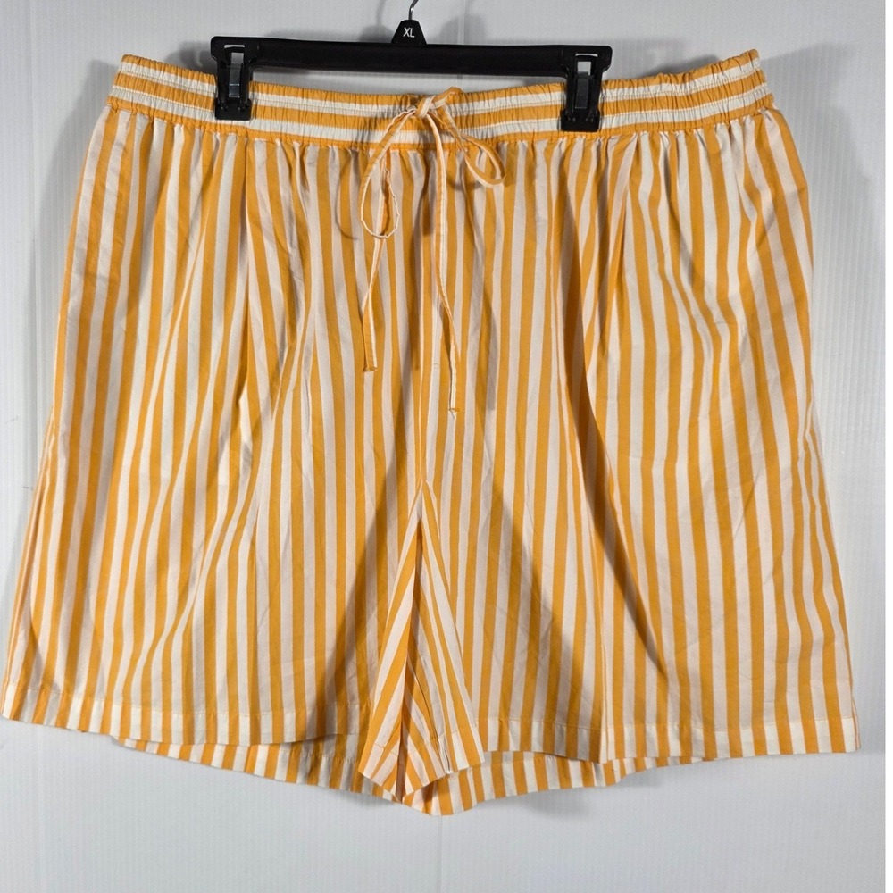 The Drop Womens Jada High 2X Yellow White Striped Cotton Drawstring Loose Short - Picture 3 of 12